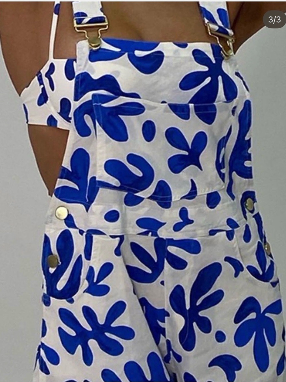 NWT We Wore What White Overalls with Bold Cobalt Blue Abstract Print